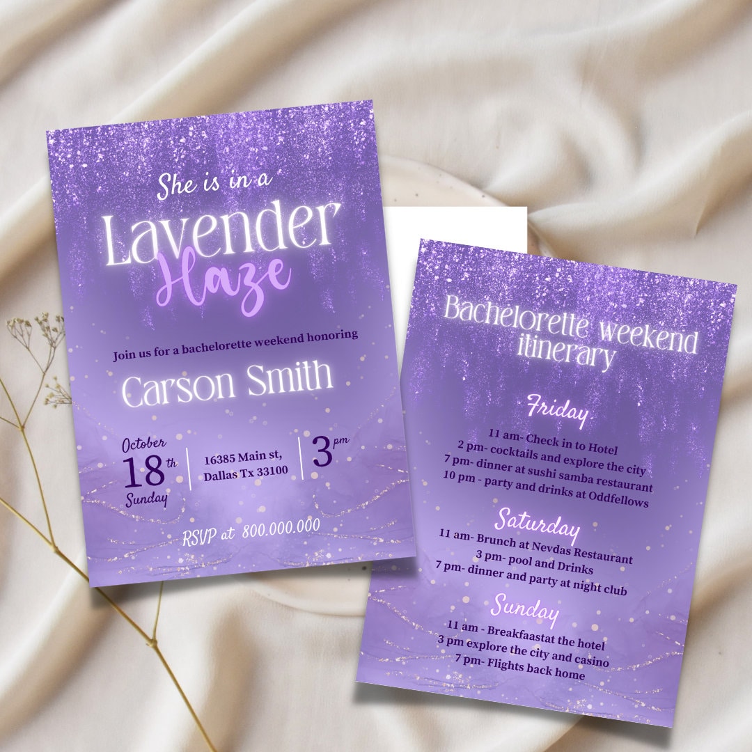 Editable and Printable Lavender Haze Bachelorette Invitation