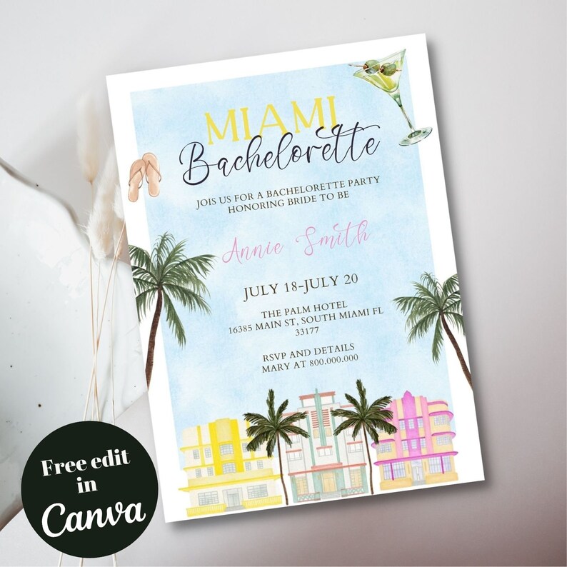 Editable and Printable Miami Bachelorette Invitation Template Etsy