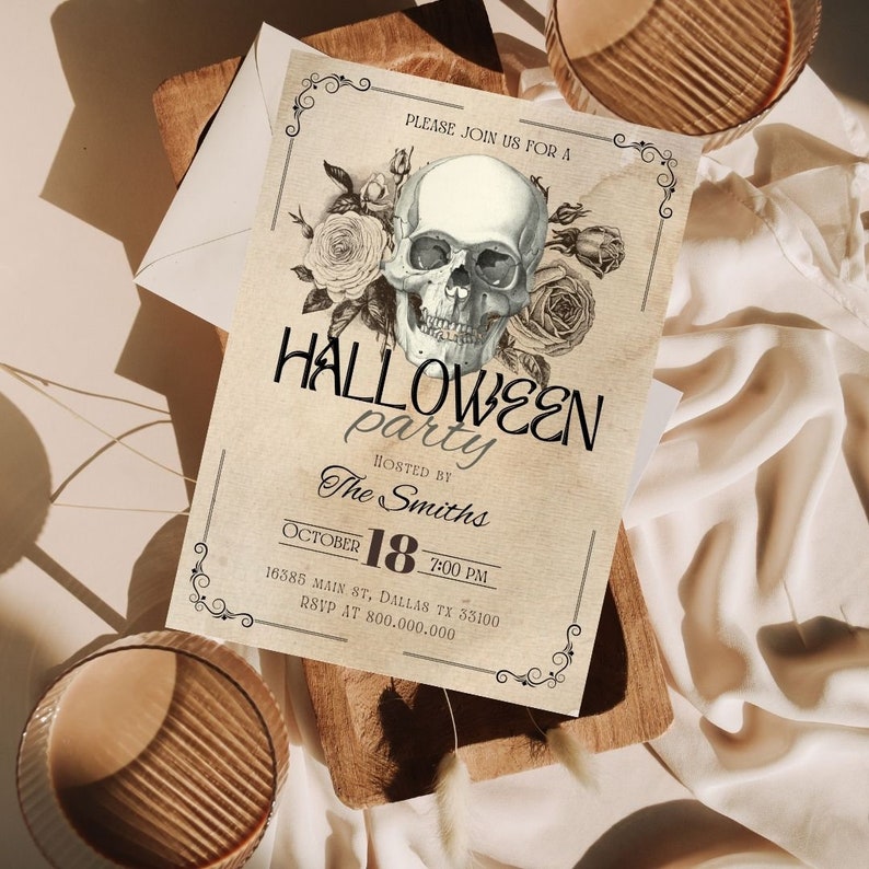 editable Vintage Halloween Invitations, 70s Halloween Party Invite, Antique Adults Halloween Costume party Invite, Editable Printable image 2