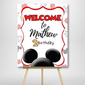 Editable and printable oh twodles Mickey head welcome Sign, 2nd Mickey boy birthday party, personalize birthday boy Mouse party supplies