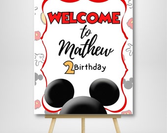 Editable and printable oh twodles Mickey head welcome Sign, 2nd Mickey boy birthday party, personalize birthday boy Mouse party supplies