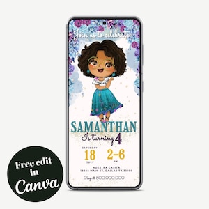 Mobile Drawing Encanto Maribel Birthday Invitation, Encanto Party Invite, phone Girl Encanto happy birthday, Encanto invitation customize