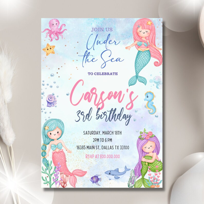 Editable and Printable Mermaid Birthday Invitation Template - Etsy