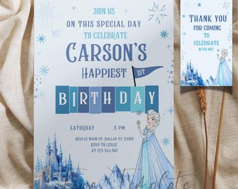 Modello di invito modificabile per il compleanno della principessa congelata, festa di compleanno per ragazze della principessa congelata di qualsiasi età, festa di compleanno a tema principessa congelata