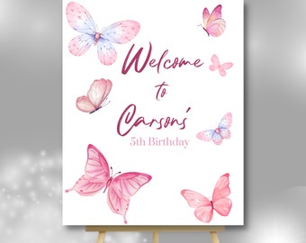 Editable Butterfly Birthday welcome sign birthday template, Our Little Butterfly Birthday poster, Butterfly Girl Birthday, Butterfly party
