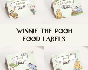 Bearbeitbare und druckbare Winnie the Pooh Food-Etiketten-Vorlage, Winnie the Pooh Partydekoration, Winnie the Pooh Party Food Tent, Partydekor