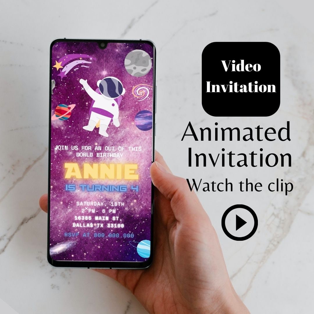 Editable Outer Space Video Kid Birthday Invitation Template, Planet ...