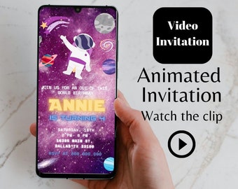 Editable Outer Space Video Kid birthday invitation template, Planet Rocket Ship Astronaut Animated invite, Galaxy Blast off Invitation