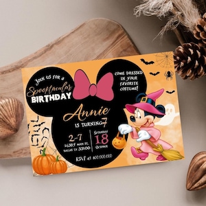 Convite de festa de aniversário de menina de Halloween editável e imprimível, qualquer idade, festa de aniversário de menina de rato, festa de aniversário de menina de outubro