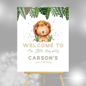 Editable and Printable Our little king Lion Birthday party invite, Lion Themed Birthday invitation template, Boy Lion Birthday thank you tag