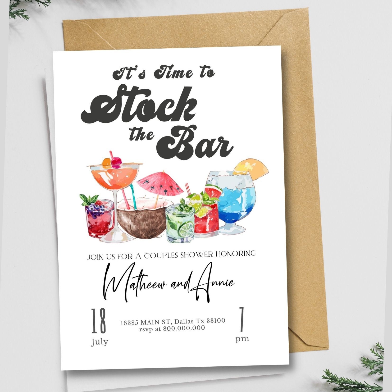 Editable and Printable Retro Let's Stock the Bar - Etsy