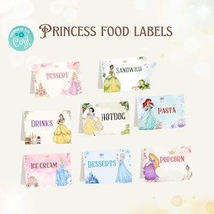 Princess food Labels editable template, Little princess Disney Party decoration, Disney Princess Food Tents, Princess party decoration