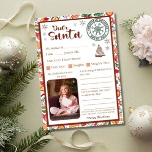 Plantilla de carta a Papá Noel editable e imprimible, carta a Papá Noel, carta para niños de Navidad, plantilla de carta de querido Papá Noel con marco de fotos