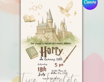 Wizard Birthday Party Printable Invitation, magical kid birthday party invite, Witchcraft & Wizardry birthday party, any age Magical party