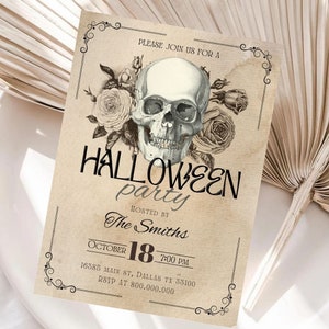 editable Vintage Halloween Invitations, 70s Halloween Party Invite, Antique Adults Halloween Costume party Invite, Editable Printable image 1