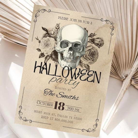 editable Vintage Halloween Invitations, 70s Halloween Party Invite, Antique Adults Halloween Costume party Invite, Editable Printable