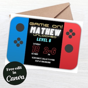 Editable Gamer theme kid Birthday party invitation, printable Game theme Birthday Invitation template, electronic gamer toddler birthday