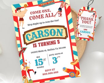 Circus birthday Party editable invitation template, Carnival birthday party invite, Circus birthday party, Circus Thank you