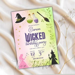 Wicked Party Einladung Vorlage, Wicked Printable Bearbeitbare Digitale Einladung, Mädchen Geburtstagsparty, Magische Wicked Themenparty