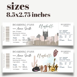 Printable and editable Nashville Tennessee Surprise boarding pass ticket, trip ticket to Nashville ,Vacation ticket , Boarding Pass template image 4