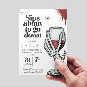 Editable and Printable Cocktails and Costumes Invitation, Skeleton Wine ...