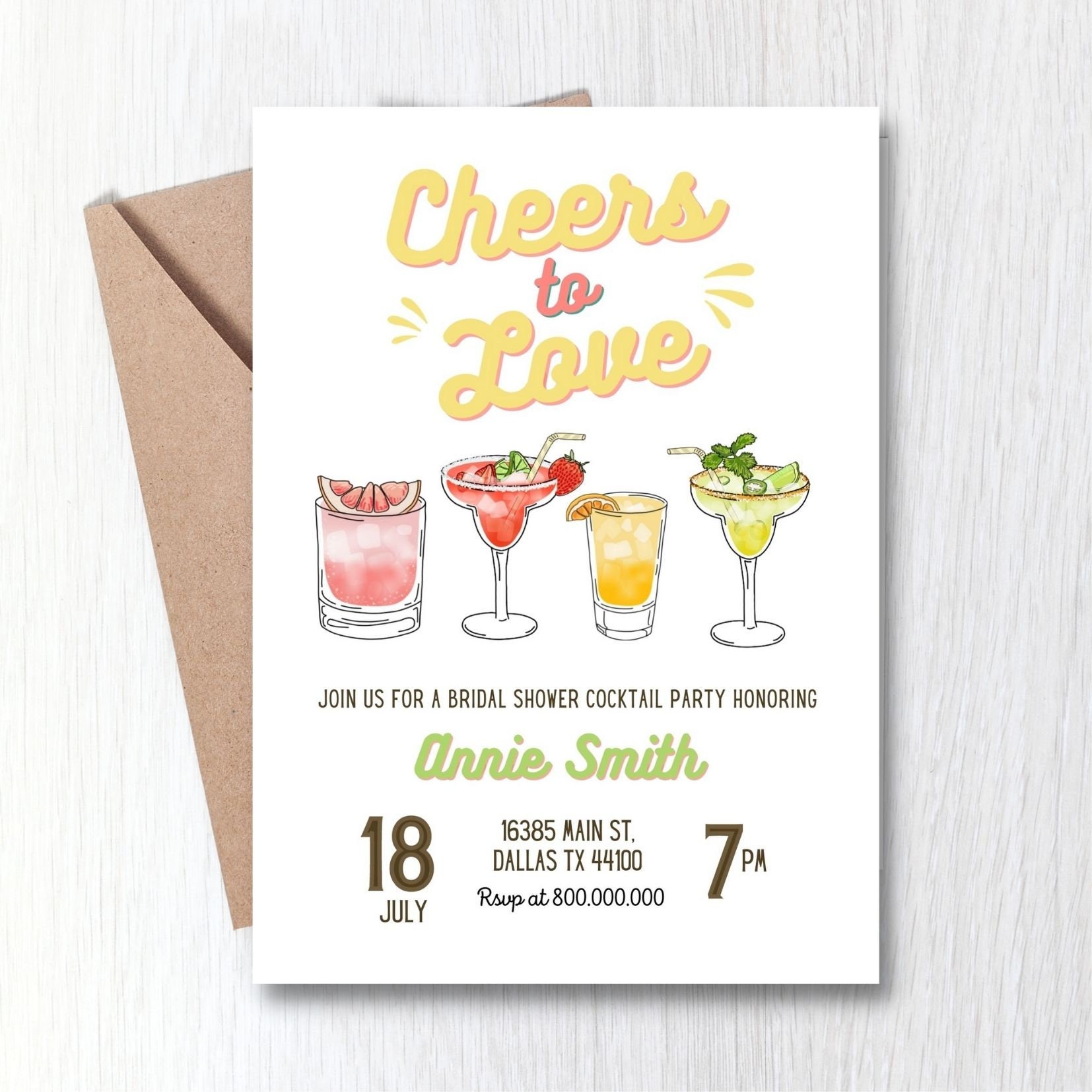 Editable and Printable Cheers to Love Bridal Invitation - Etsy