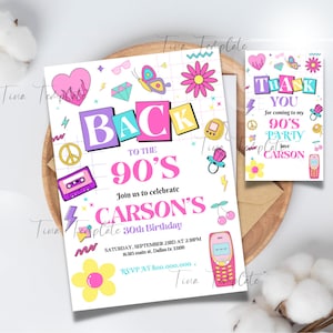 Editable and Printable 90s Birthday Party Invitation template, Back To The 90&#39;s 30th Birthday, 1990s Disco Dance 30th Party, 2000s Y2K party