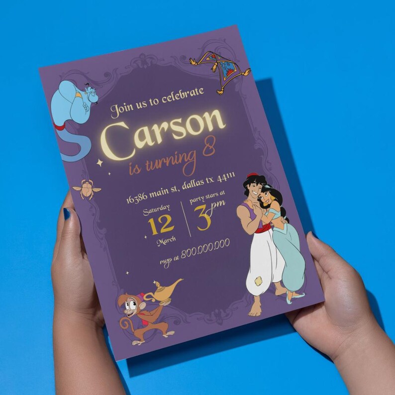 Aladdin Birthday Party Invitation, Jasmine and Aladdin Party Invite ...