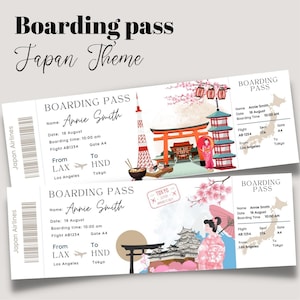 Druckbares und bearbeitbares Japan Tokyo Surprise Bordkartenticket, Reiseticket nach Japan Tokio, Urlaubsticket, HND Boarding Pass Template