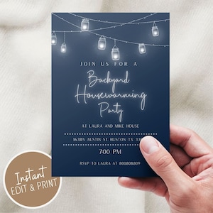 Backyard Housewarming Party, Editable and Customizable House Warming Invitation Template, House Party invite, new house invitation template