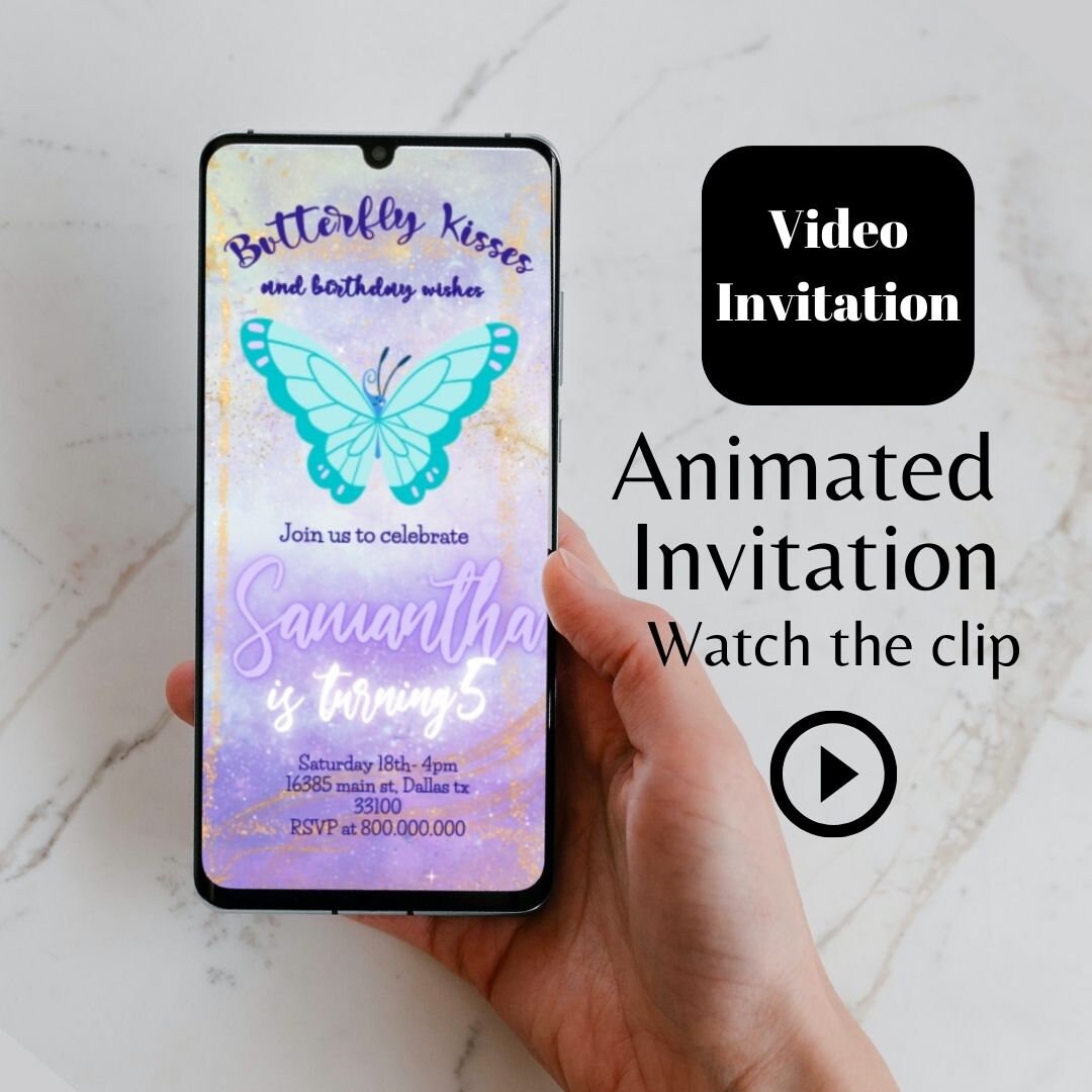 Editable Butterfly Birthday Video Invitation Template, Butterflies