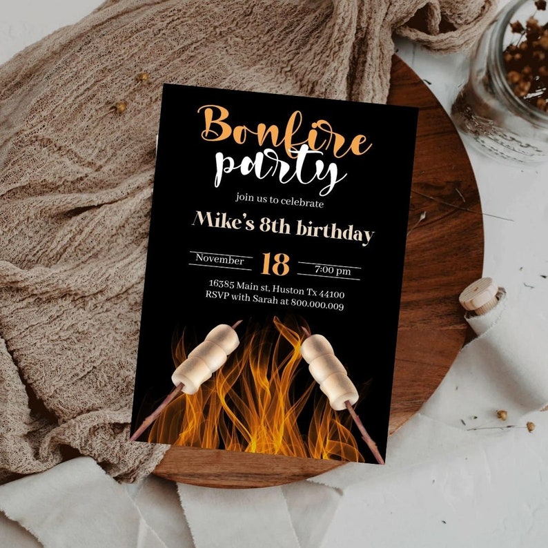 Editable and Printable Bonfire Birthday Party Invitation Template, Any ...