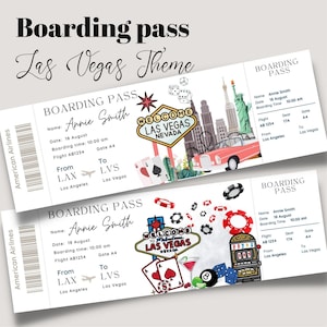Billet de carte d'embarquement Las Vegas Surprise imprimable et modifiable, billet de voyage vers le billet de vacances de Las Vegas, modèle modifiable, carte d'embarquement