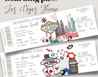 Bilhete de embarque surpresa de Las Vegas para impressão e editável, bilhete de viagem para Las Vegas, bilhete de férias, modelo editável, cartão de embarque
