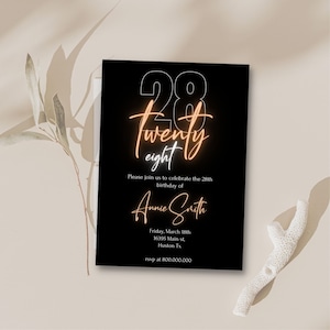 Editable and printable Twenty eight Birthday party invitation template, Minimalist 28th women birthday invite, elegant invitation, 28 party