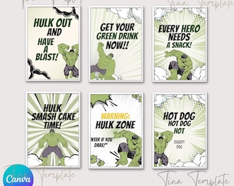 Printable and Editable Hulk party Sign template, Hulk themed 8x10 Bundle Party Favors Signs, super hero Birthday Bundle, Hulk party supplies