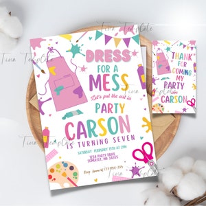 Editable and Printable Art Birthday Party Invitation Template, Art Painting Birthday Invitation, Art Painting thank you tag, Art Party