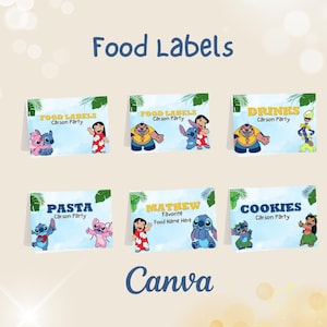 Editable and Printable Lilo and Stitch food Labels template, Lilo Party decoration, Stitch party Food Tent, Lilo and Stitch party decor