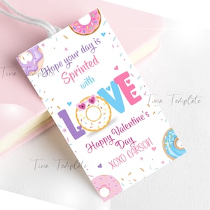 Editable Valentines Donut Gift Tag, Sprinkled With Love Donut Gift Valentine Tag template, Valentine Day Gift Tag template, Donut Treat Tag