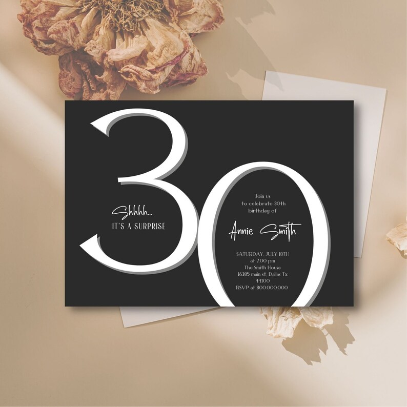 Editable and Printable 30th Elegant Birthday Invitation Template ...