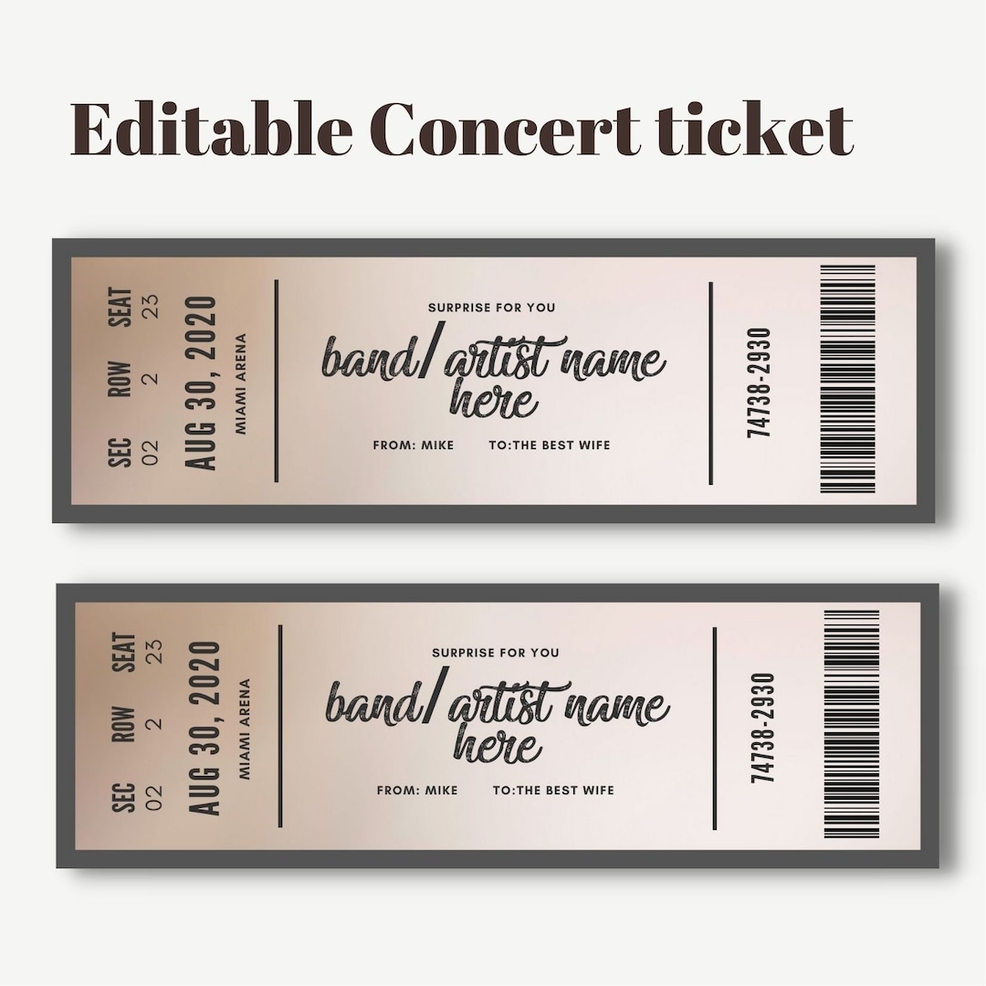 Printable and Editable Concert Ticket Gift Idea, Surprise Ticket ...