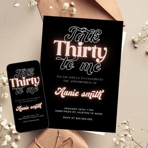 Printable and Electronic 30th Birthday invitation template, invitation for her, talk thirty to me neon light birthday, women birthday invite