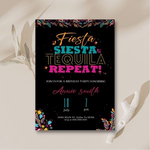 EditableFiesta Siesta Tequila Repeat Party invitation template, Any age Mexican Adult party invite, Mexican theme, Mexica bridal shower