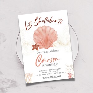 Editable and Printable Girl Sea Shell Birthday Party Invitation ...