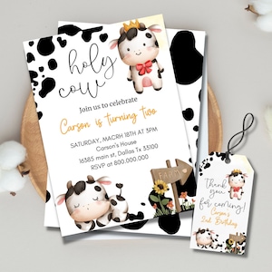 Editable and Printable Cow Birthday Party Invitation Template, Holy Cow ...