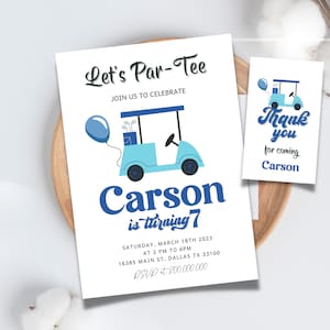 Editable and Printable Golf birthday invitation template, Let&#39;s Par-Tee birthday party, Mini Golf party, Golf thank you tag template