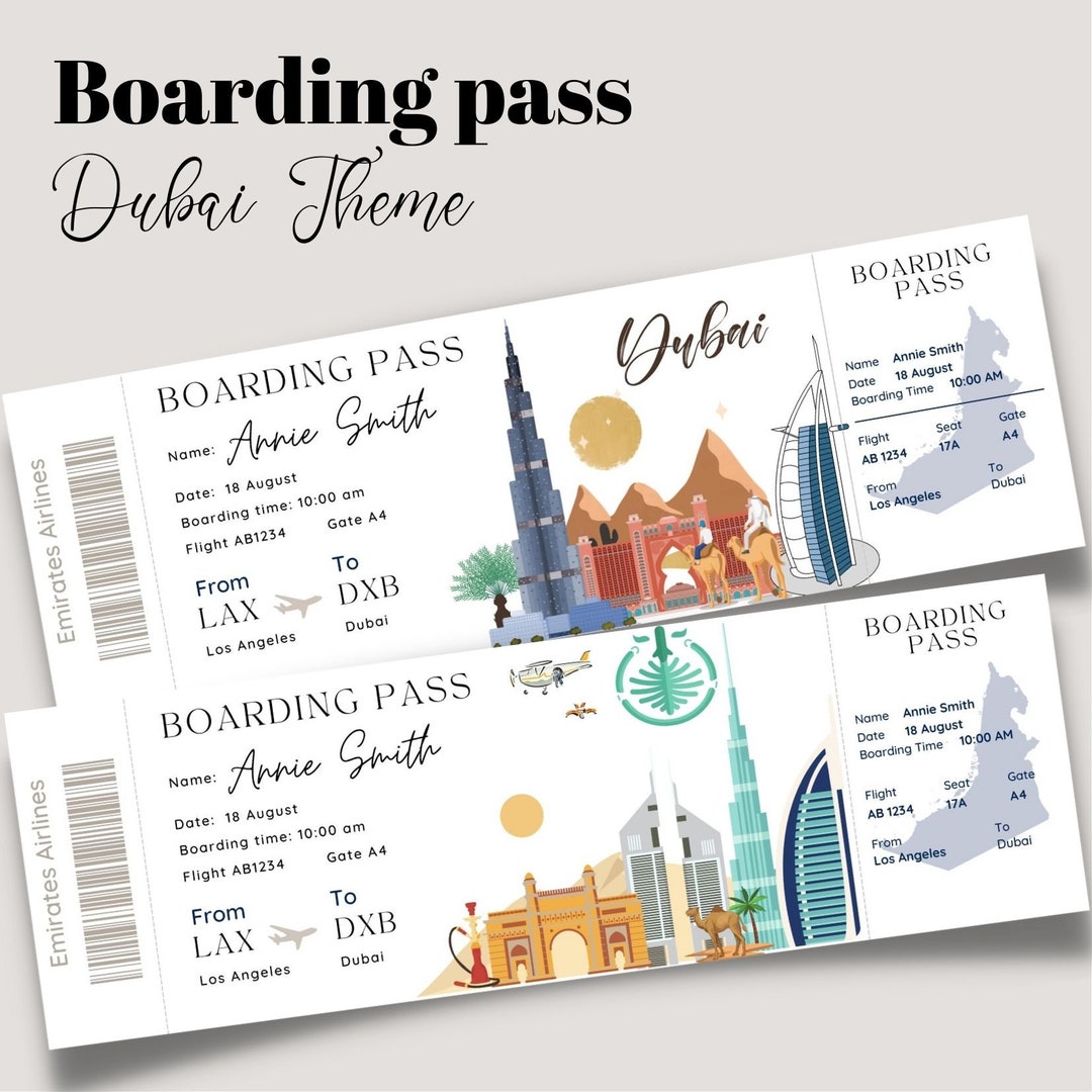 Printable and Editable DUBAI Surprise Boarding Pass Ticket, Trip Ticket