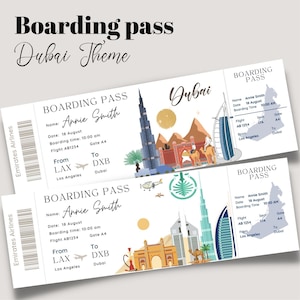 Druckbares und bearbeitbares DUBAI Surprise-Bordkartenticket, Reiseticket nach Dubai-Vorlage, Urlaubsticket, DXB-Bordkartenvorlage