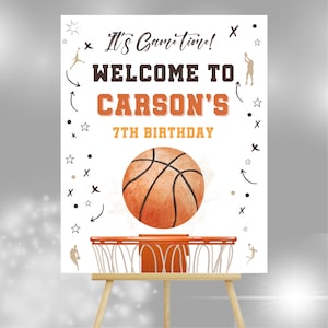 Editable and printable Basketball Birthday party sign template, Basketball kid birthday party, Basketball welcome poster template,