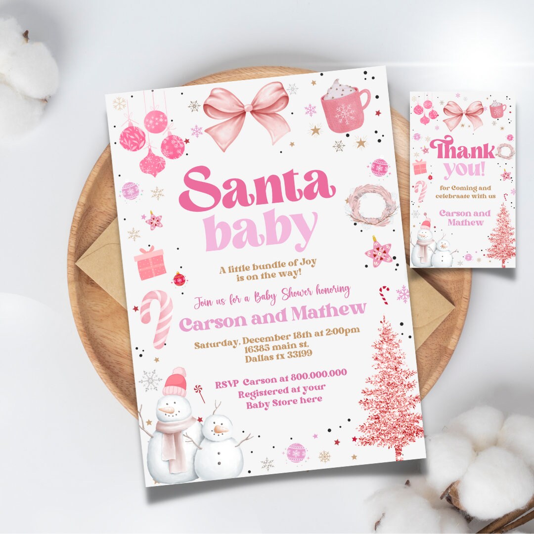 Editable and Printable Santa Baby Christmas Invitation Template, Pink ...